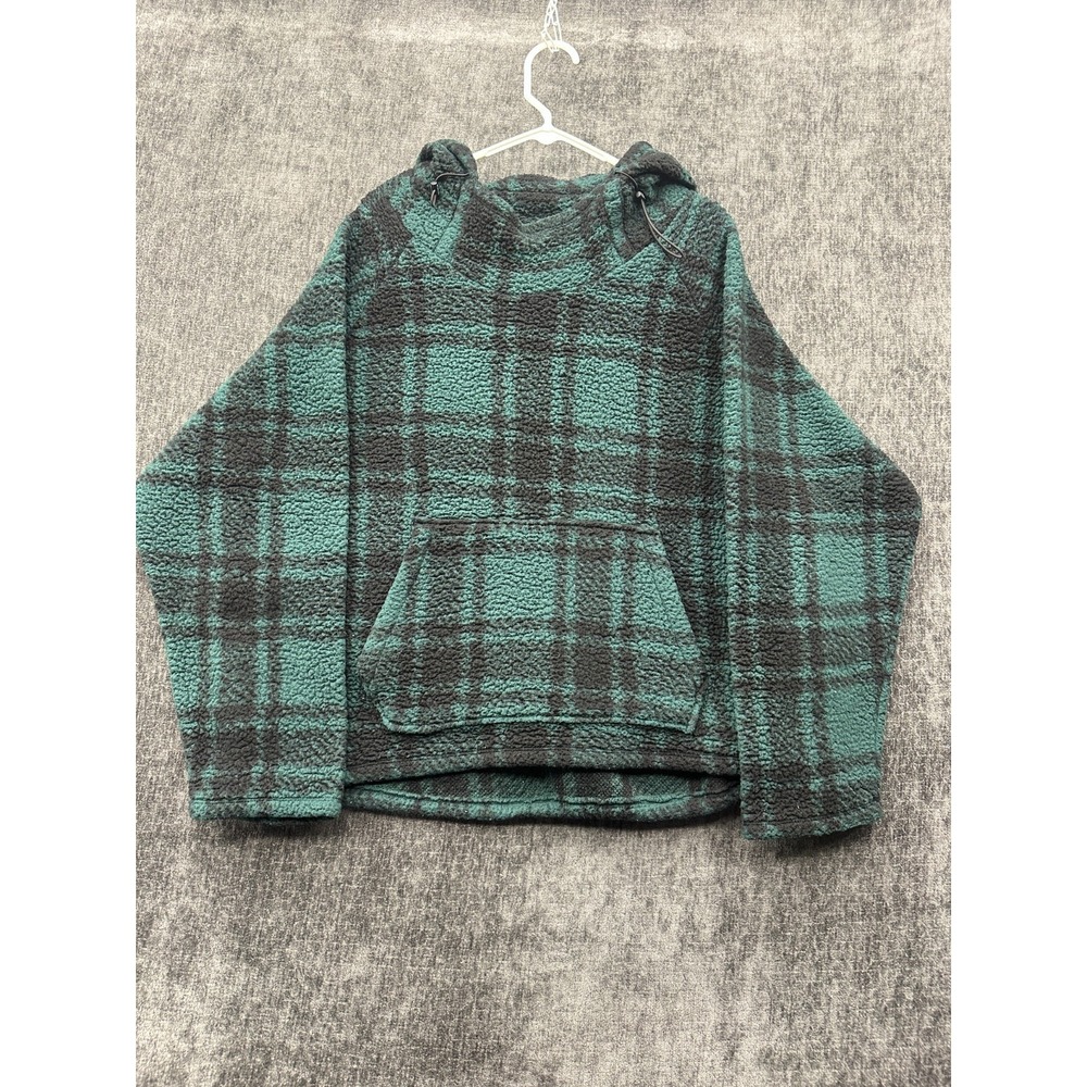 PINK Victoria's Secret Fleece Hoodie Womens XL Black Green Kangaroo Pockets